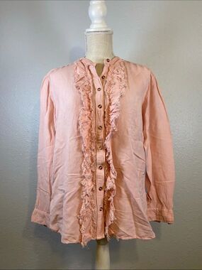 Anthropologie Pilcro Cottagecore Victorian Ruffle Linen Blouse Size Small
